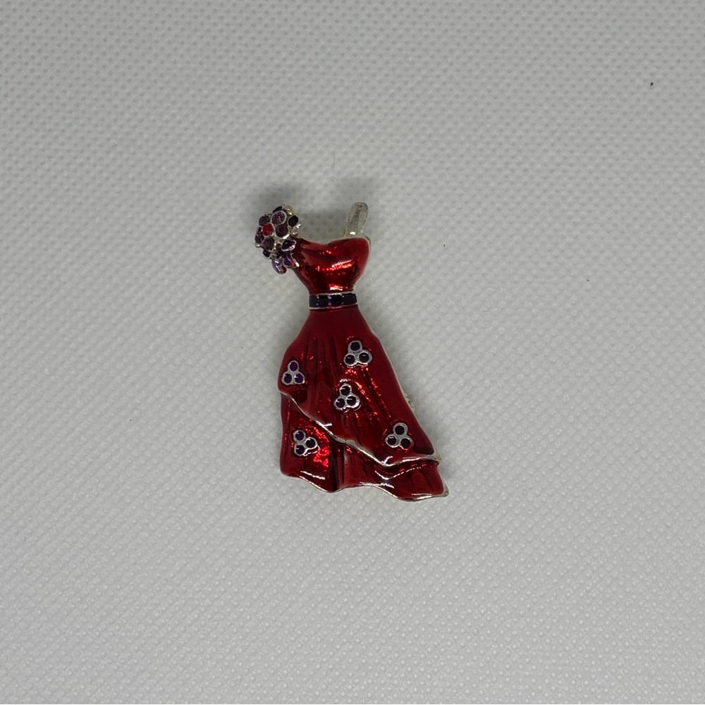 Vintage Red Dress Brooch Purple Stones